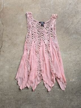 vtg y2k fairy Pixie knit Grunge boho pink festival top great for layering :)